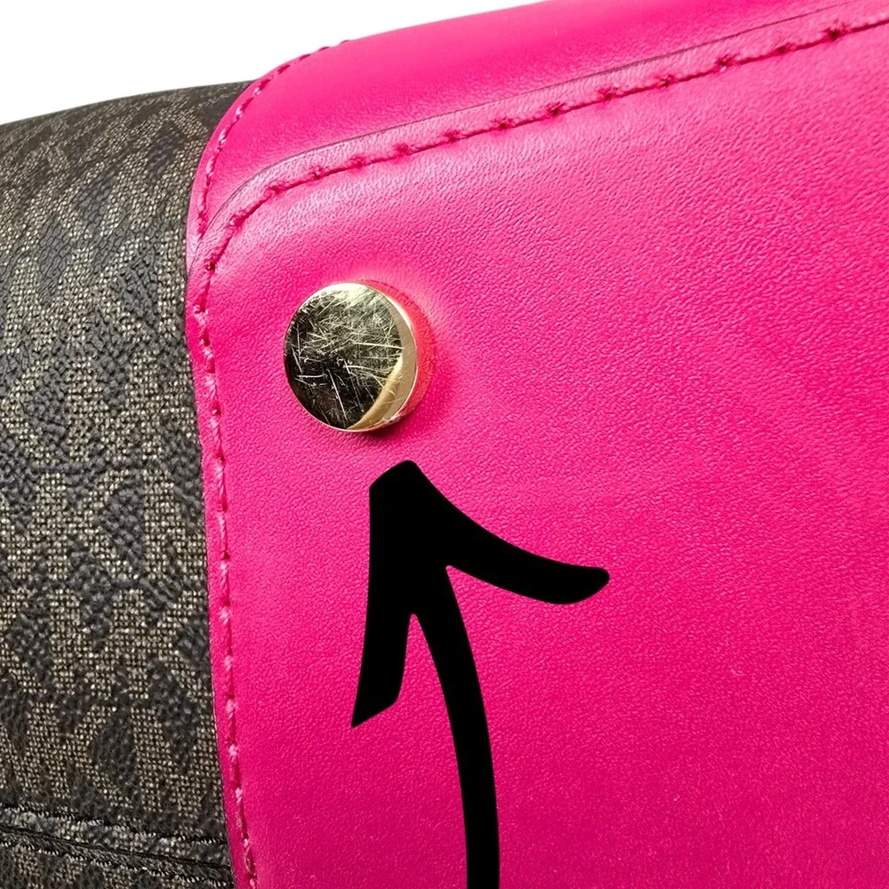 Michael Kors Mercer Corner Studio Large Center Zip Tote Brown Pink 30H7GZ5T7V